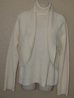NWOT Sz S Barbara Bui Ivory Two Piece Ribbed Sleeveless Turtleneck Cardigan Set